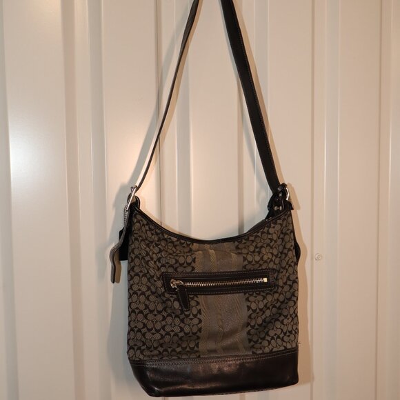 Coach Legacy Signature Stripe Duffle Shoulder Bag Black Gray D1271-19918 Adjust - Picture 4 of 12